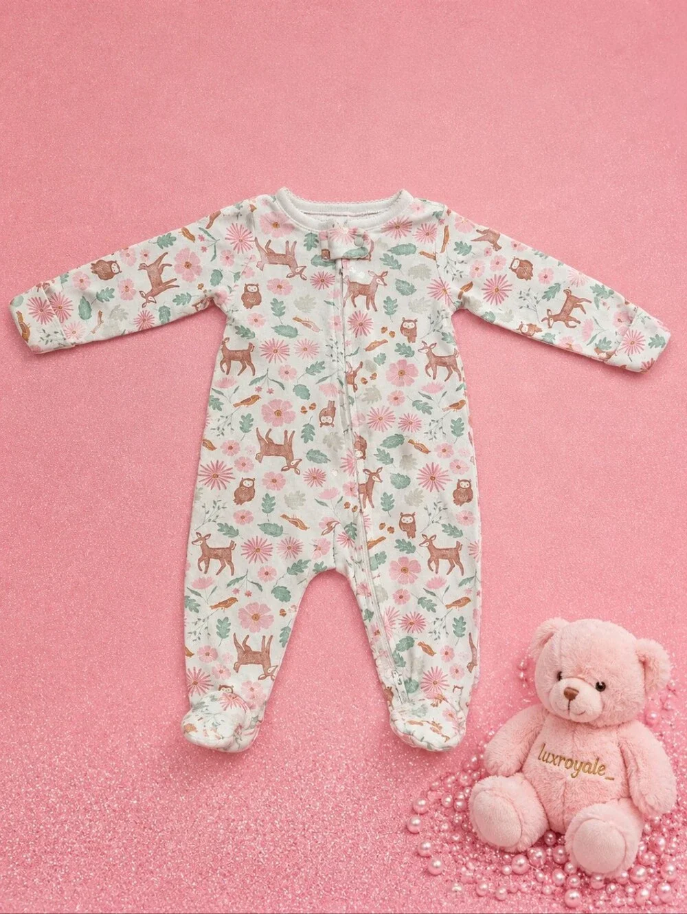 Just One You by Carter's Woodland Floral Footed Sleeper Pajamas 3 Months Baby